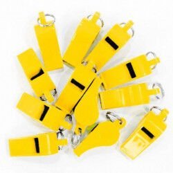 LOT DE 12 SIFFLETS ARBITRE PLASTIQUES JAUNE ZASTOR