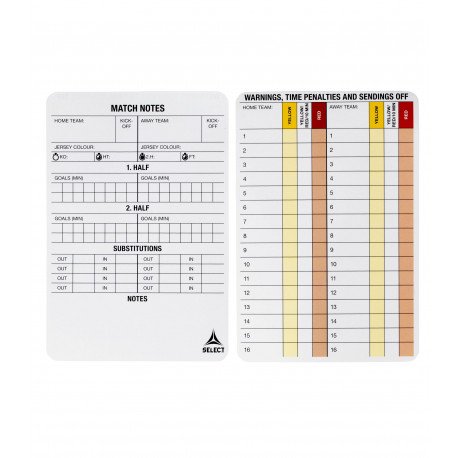 CARTONS DE NOTATION POUR ARBITRE SELECT