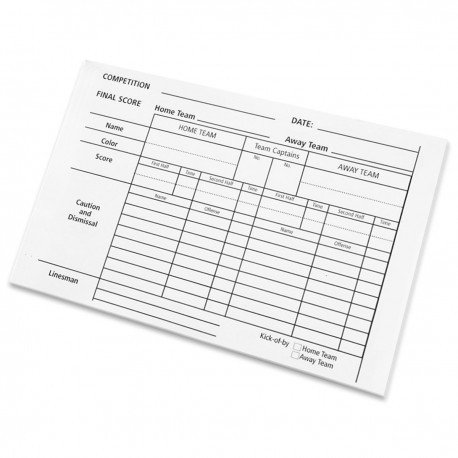 BLOC DE 25 FEUILLES D'ARBITRE DE MATCH ZASTOR 