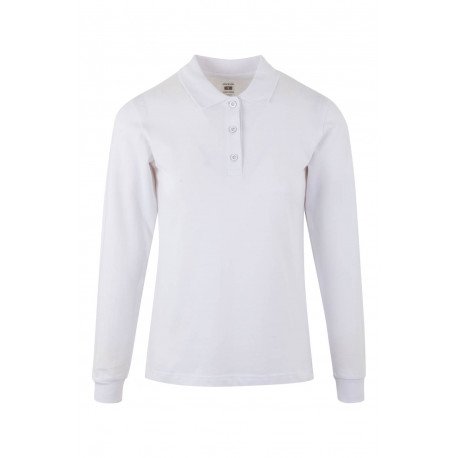 Polo coton HOBART unisexe manches longues blanc MUKUA