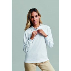 Polo coton femme HOBART 210 grs manches longues blanc MUKUA
