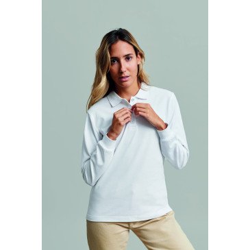 Polo coton femme HOBART manches longues blanc MUKUA