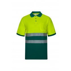 Polo coton bicolore manches courtes avec bande segmentée Haute Visibilité VELILLA 305523