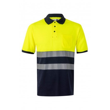 Polo coton bicolore manches courtes avec bande segmentée Haute Visibilité VELILLA 305523