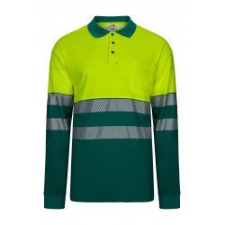 Polo coton bicolore manches longues avec bande segmentée Haute Visibilité VELILLA 305525