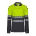 Polo coton bicolore manches longues avec bande segmentée Haute Visibilité VELILLA