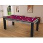 Billard Arizona 7 pieds convertible en table à manger 8 personnes Coloris industriel tapis prune De Faugères Billard Arizona 7 pieds convertible en table à manger 8 personnes Coloris industriel tapis prune De Faugères