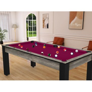 Billard Arizona 7 pieds convertible en table à manger 8 personnes Coloris industriel tapis prune De Faugères A001A022A034A073