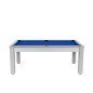 Billard Arizona 7 pieds convertible en table à manger 8 personnes Coloris blanc boisé tapis bleu De Faugères