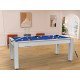 Billard Arizona 7 pieds convertible en table à manger 8 personnes Coloris blanc boisé tapis bleu De Faugères A002A018A030A075