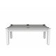 Billard Arizona 7 pieds convertible en table à manger 8 personnes Coloris blanc laqué tapis gris De Faugères A003A020A032A074