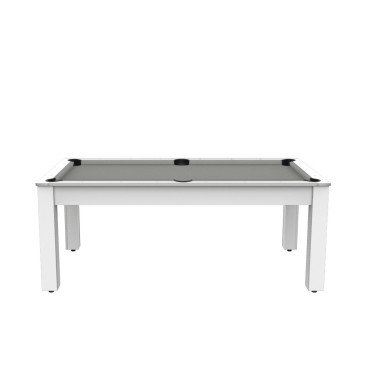 Billard Arizona 7 pieds convertible en table à manger 8 personnes Coloris blanc laqué tapis gris De Faugères A003A020A032A074