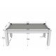 Billard Arizona 7 pieds convertible en table à manger 8 personnes Coloris blanc laqué tapis gris De Faugères A003A020A032A074