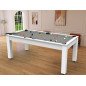 Billard Arizona 7 pieds convertible en table à manger 8 personnes Coloris blanc laqué tapis gris De Faugères