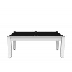 Billard Arizona 7 pieds convertible en table à manger 8 personnes Coloris blanc laqué tapis noir De Faugères A003A021A033A074