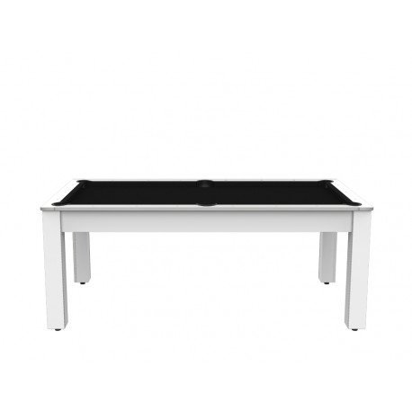 Billard Arizona 7 pieds convertible en table à manger 8 personnes Coloris blanc laqué tapis noir De Faugères A003A021A033A074