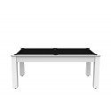 Billard Arizona 7 pieds convertible en table à manger 8 personnes Coloris blanc laqué tapis noir De Faugères A003A021A033A074