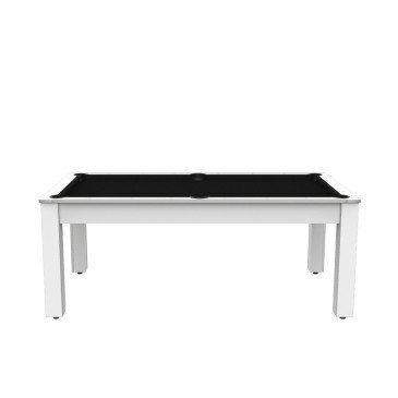 Billard Arizona 7 pieds convertible en table à manger 8 personnes Coloris blanc laqué tapis noir De Faugères A003A021A033A074