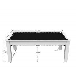 Billard Arizona 7 pieds convertible en table à manger 8 personnes Coloris blanc laqué tapis noir De Faugères