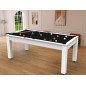 Billard Arizona 7 pieds convertible en table à manger 8 personnes Coloris blanc laqué tapis noir De Faugères