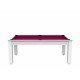 Billard Arizona 7 pieds convertible en table à manger 8 personnes Coloris blanc laqué tapis prune De Faugères A003A022A034A074
