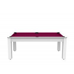 Billard Arizona 7 pieds convertible en table à manger 8 personnes Coloris blanc laqué tapis prune De Faugères A003A022A034A074