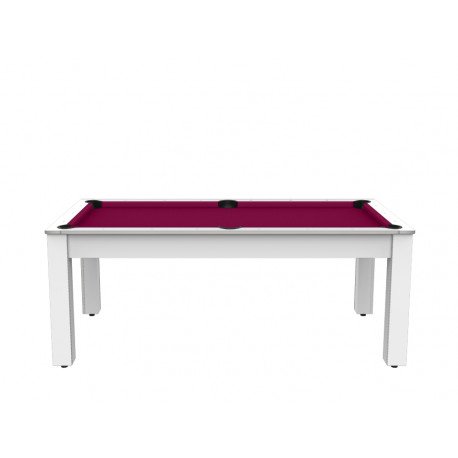 Billard Arizona 7 pieds convertible en table à manger 8 personnes Coloris blanc laqué tapis prune De Faugères A003A022A034A074