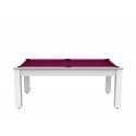 Billard Arizona 7 pieds convertible en table à manger 8 personnes Coloris blanc laqué tapis prune De Faugères A003A022A034A074