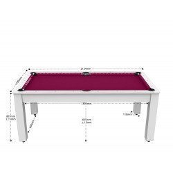 Billard Arizona 7 pieds convertible en table à manger 8 personnes Coloris blanc laqué tapis prune De Faugères