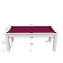 Billard Arizona 7 pieds convertible en table à manger 8 personnes Coloris blanc laqué tapis prune De Faugères