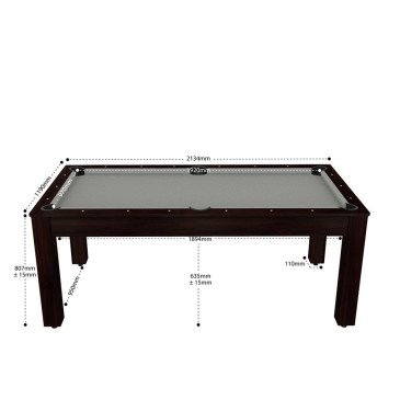 Billard Arizona 7 pieds convertible en table à manger 8 personnes Coloris wengé boisé tapis gris De Faugères A004A020A032A078