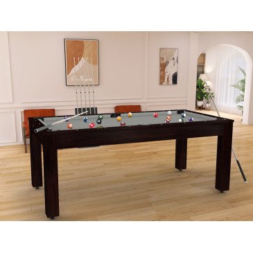 Billard Arizona 7 pieds convertible en table à manger 8 personnes Coloris wengé boisé tapis gris De Faugères A004A020A032A078