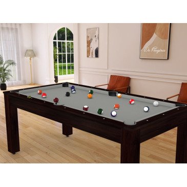Billard Arizona 7 pieds convertible en table à manger 8 personnes Coloris wengé boisé tapis gris De Faugères A004A020A032A078