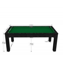 Billard Arizona 7 pieds convertible en table à manger 8 personnes Coloris noir boisé tapis vert De Faugères