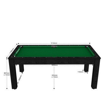 Billard Arizona 7 pieds convertible en table à manger 8 personnes Coloris noir boisé tapis vert De Faugères A005A017A029A079