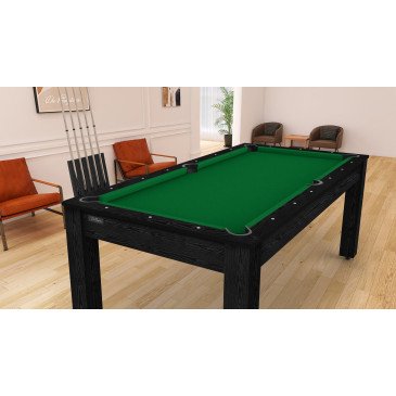 Billard Arizona 7 pieds convertible en table à manger 8 personnes Coloris noir boisé tapis vert De Faugères A005A017A029A079