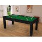 Billard Arizona 7 pieds convertible en table à manger 8 personnes Coloris noir boisé tapis vert De Faugères