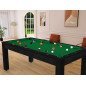 Billard Arizona 7 pieds convertible en table à manger 8 personnes Coloris noir boisé tapis vert De Faugères
