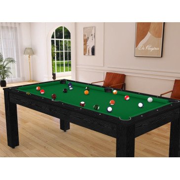 Billard Arizona 7 pieds convertible en table à manger 8 personnes Coloris noir boisé tapis vert De Faugères A005A017A029A079