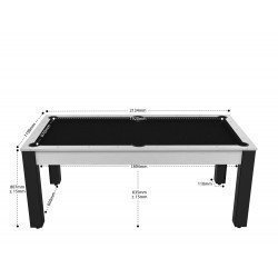 Billard Arizona 7 pieds convertible en table à manger 8 personnes Coloris blanc boisé tapis noir De Faugères