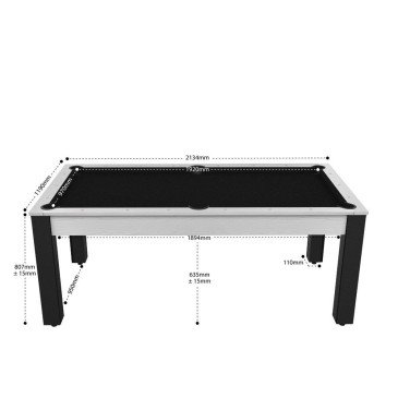 Billard Arizona 7 pieds convertible en table à manger 8 personnes Coloris blanc boisé tapis noir De Faugères A002A021A033A073