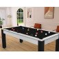Billard Arizona 7 pieds convertible en table à manger 8 personnes Coloris blanc boisé tapis noir De Faugères