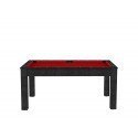 Billard Arizona 7 pieds convertible en table à manger 8 personnes Coloris noir boisé tapis rouge De Faugères A005A019A031A079