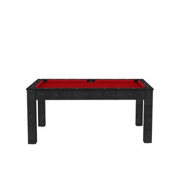 Billard Arizona 7 pieds convertible en table à manger 8 personnes Coloris noir boisé tapis rouge De Faugères A005A019A031A079