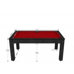 Billard Arizona 7 pieds convertible en table à manger 8 personnes Coloris noir boisé tapis rouge De Faugères