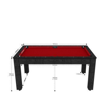 Billard Arizona 7 pieds convertible en table à manger 8 personnes Coloris noir boisé tapis rouge De Faugères A005A019A031A079
