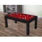 Billard Arizona 7 pieds convertible en table à manger 8 personnes Coloris noir boisé tapis rouge De Faugères Billard Arizona 7 pieds convertible en table à manger 8 personnes Coloris noir boisé tapis rouge De Faugères