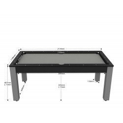 Billard Arizona 7 pieds convertible en table à manger 8 personnes Coloris noir grainé tapis gris De Faugères