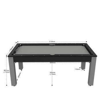 Billard Arizona 7 pieds convertible en table à manger 8 personnes Coloris noir grainé tapis gris De Faugères A006A021A032A076