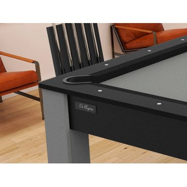 Billard Arizona 7 pieds convertible en table à manger 8 personnes Coloris noir grainé tapis gris De Faugères A006A021A032A076